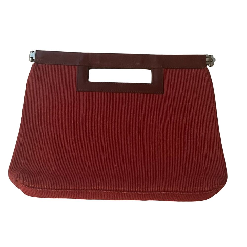 Vintage Y2K Large Gap Clutch Womens Red Rust Burgundy Jute Leather Textured